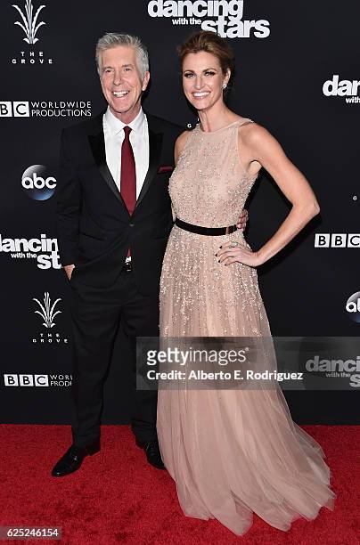 Hosts Tom Bergeron and Erin Adrews attend ABC's "Dancing With The Stars" Season 23 Finale at The Grove on November 22, 2016 in Los Angeles,...