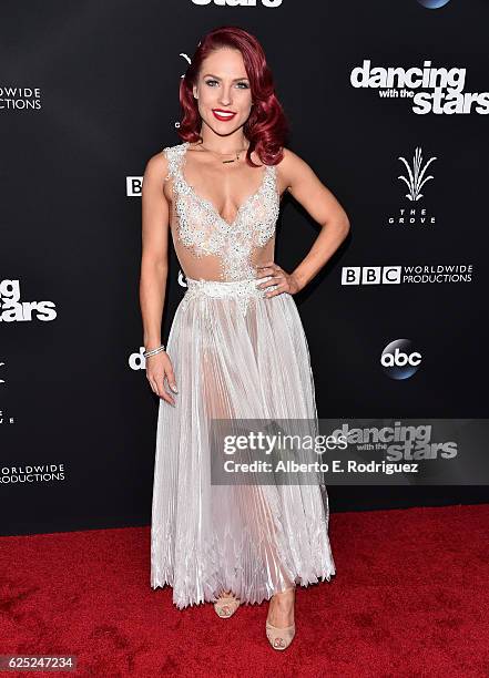 Professional dancer Sharna Burgess attends ABC's "Dancing With The Stars" Season 23 Finale at The Grove on November 22, 2016 in Los Angeles,...
