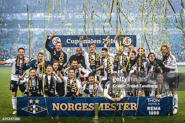 Rosenborg with Trophy celebrates victory after Norwegian Cup Final Kongsvinger v Rosenborg at Ullevaal Stadion on November 20, 2016 in Oslo, Norway.