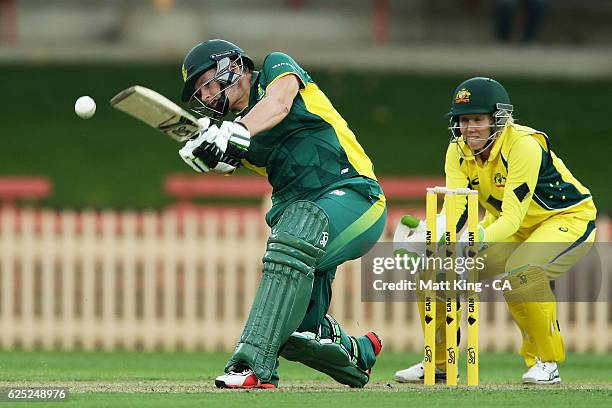 Lizelle Lee of South Africa bats during the women's One Day International match between the Australian Southern Stars and South Africa at North...