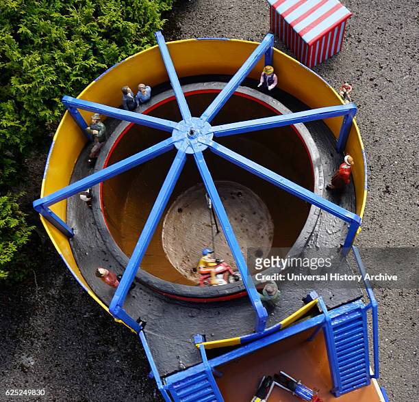 Wall of Death Cycle attraction at the travelling fairground visits the model village at Bekonscot in Beaconsfield, Buckinghamshire, England, is the...