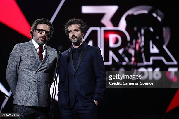 Flight of the Conchords present the ARIA Hall of Fame Induction to Crowded House during the 30th Annual ARIA Awards 2016 at The Star on November 23,...