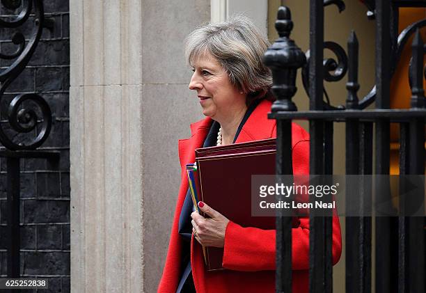 British Prime Minister Theresa May leaves 10 Downing Street on November 23, 2016 in London, England.The Autumn Statement is one of two budget...