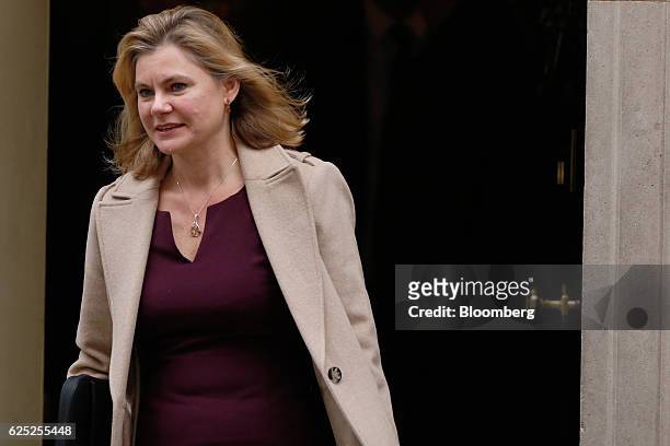 Justine Greening, U.K. Education secretary, leaves following a weekly cabinet meeting at 10 Downing Street in London, U.K., on Wednesday, Nov. 23,...