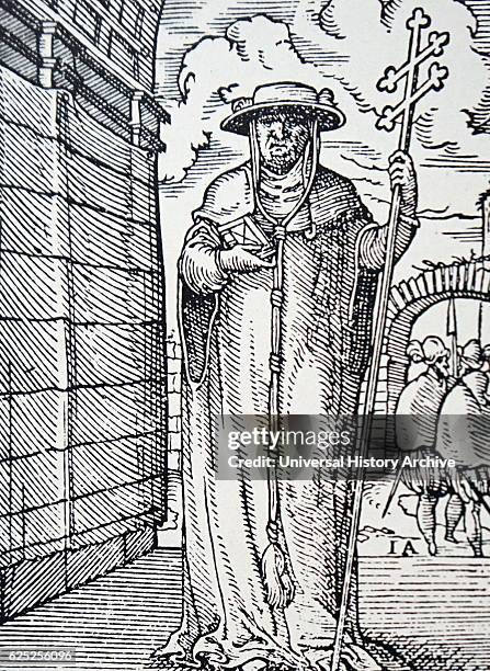 Woodcut depicting Medieval cardinal. Dated 16th Century.