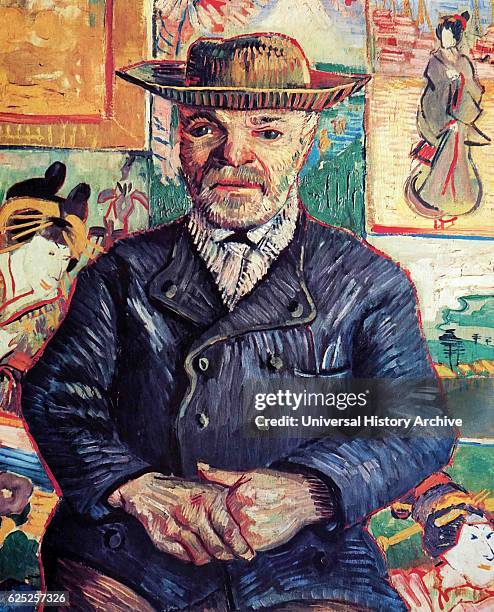 Painting titled 'Portrait of Pere Tanguy' by Vincent van Gogh a Dutch Post-Impressionist painter. Dated 19th Century.