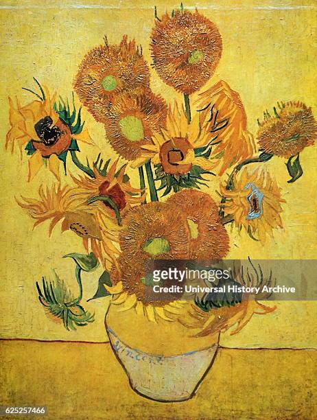 Painting titled 'Sunflowers' by Vincent van Gogh a Dutch Post-Impressionist painter. Dated 19th Century.