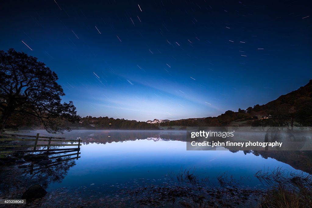 Loughrigg Tarn Star Trails, English Lake District. UK