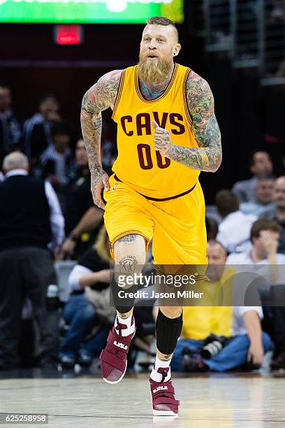 Chris Andersen of the Cleveland Cavaliers runs down court during the second half against the Detroit Pistons at Quicken Loans Arena on November 18,...