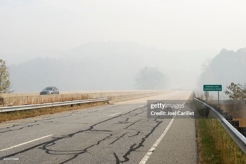 Driving in forest fire smoke in western North Carolina