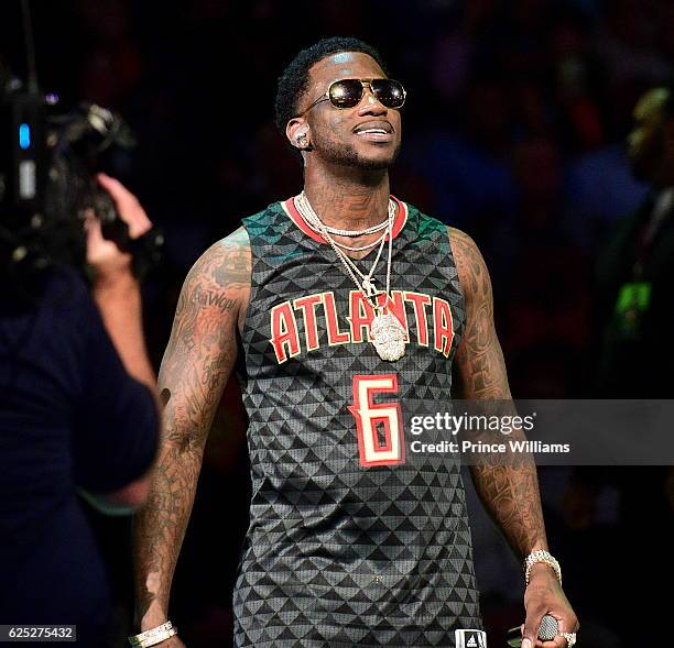 Gucci Mane performs at Halftime - Hawks V Pelicans at Philips Arena on November 22, 2016 in Atlanta, Georgia.