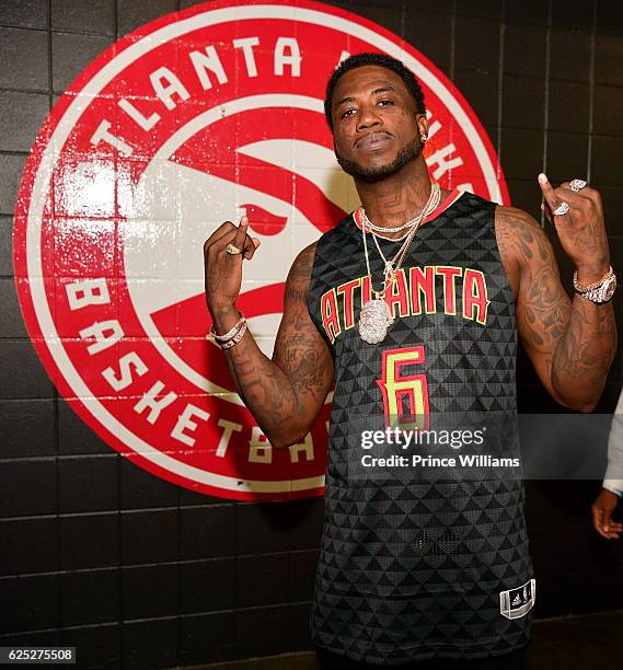 Gucci Mane attends the Hawks V Pelicans at Philips Arena on November 22, 2016 in Atlanta, Georgia.