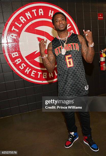 Gucci Mane attends the Hawks V Pelicans at Philips Arena on November 22, 2016 in Atlanta, Georgia.