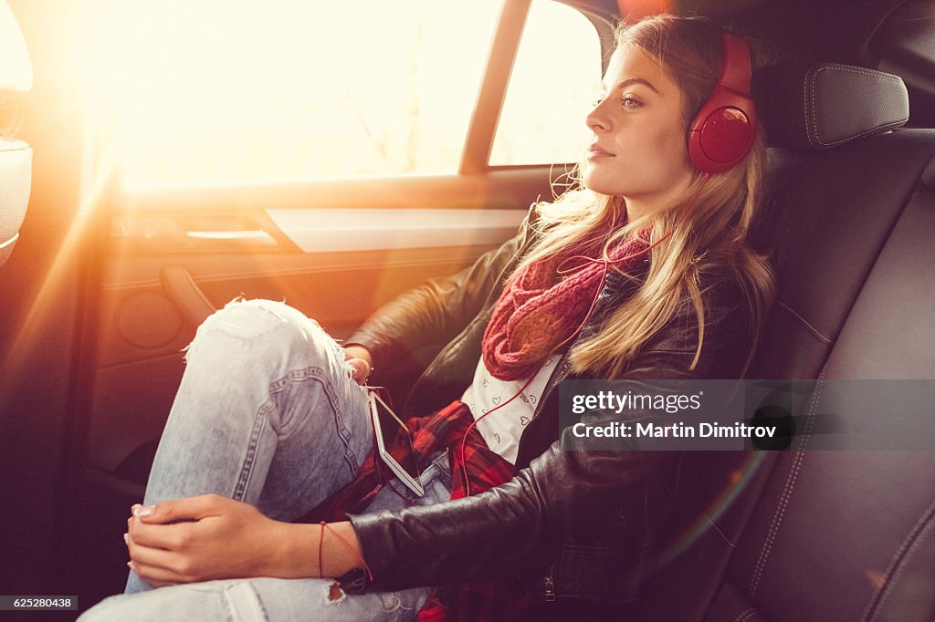 Woman on a road trip