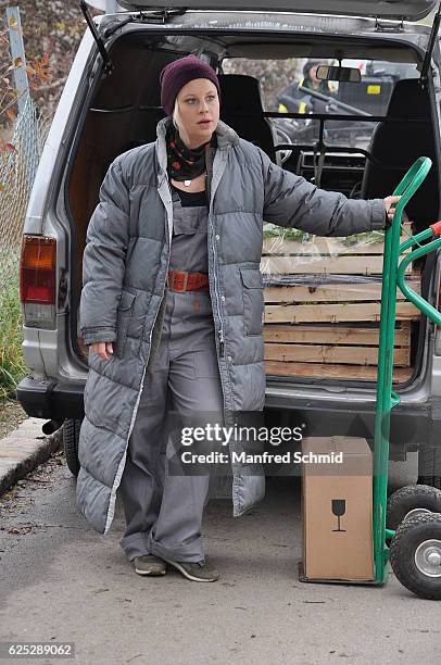 Katharina Strasser poses during the 'Herrgott fuer Anfaenger' set visit in Vienna at Heuriger Sirbu on November 23, 2016 in Vienna, Austria.