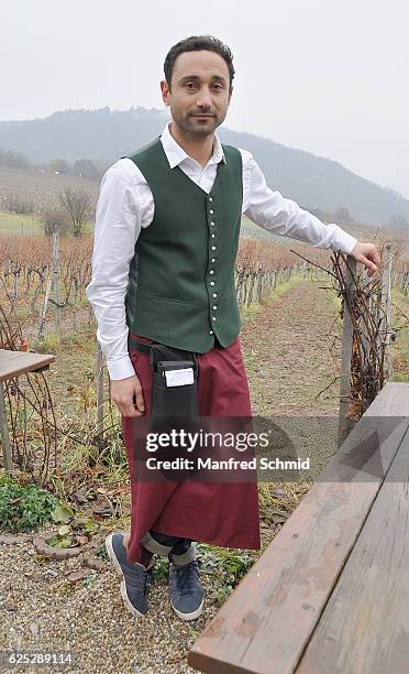 Deniz Cooper poses during the 'Herrgott fuer Anfaenger' set visit in Vienna at Heuriger Sirbu on November 23, 2016 in Vienna, Austria.