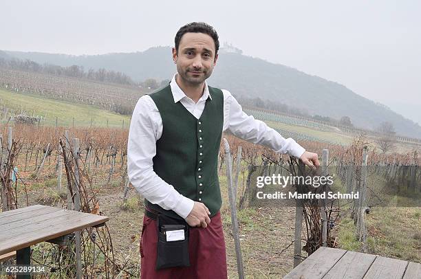 Deniz Cooper poses during the 'Herrgott fuer Anfaenger' set visit in Vienna at Heuriger Sirbu on November 23, 2016 in Vienna, Austria.