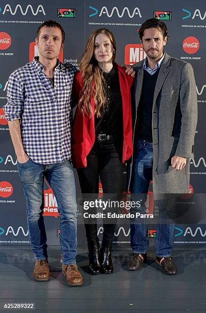 Actor Pablo Darqui, actress Meritxell Calvo and actor Juan Diego Botto attend the 'Pulsaciones' photocall at Cineteca Matadero on November 23, 2016...