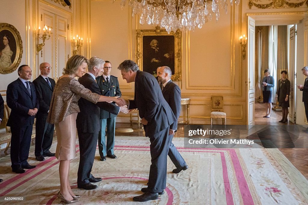 Queen Mathilde of Belgium and King Filip of Belgium Greet New Members of Court Suppliers...