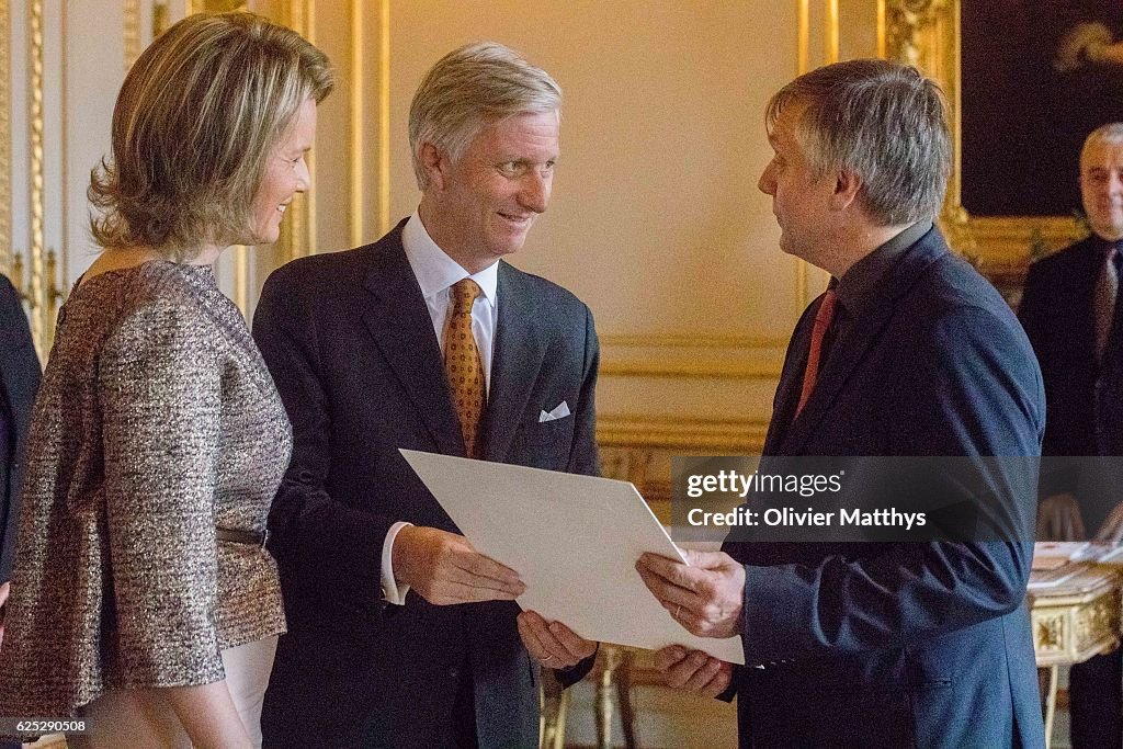 Queen Mathilde of Belgium and King Filip of Belgium Greet New Members of Court Suppliers