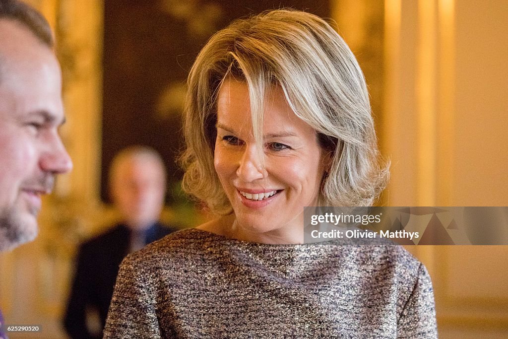 Queen Mathilde of Belgium and King Filip of Belgium Greet New Members of Court Suppliers