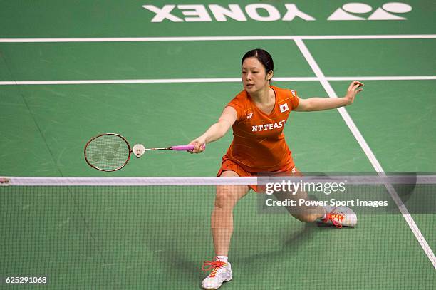 Minatsu Mitani of Japan in action while playing against Tai Tzu Ying of Chinese Taipei during the 2016 Hong Kong Open Badminton Championships at the...