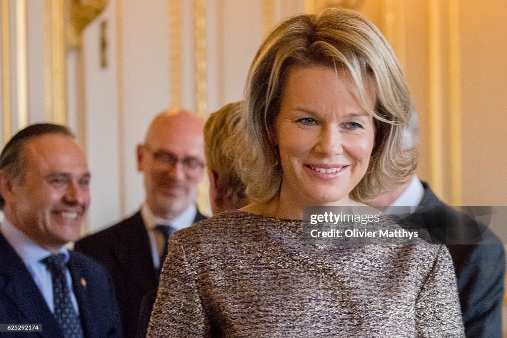 Queen Mathilde of Belgium and King Filip of Belgium Greet New Members of Court Suppliers