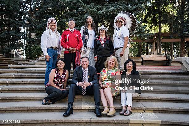 Back row : Chief Wilton Littlechild, Gerald Cunningham , Sandra Sutter (Chair, Metis Women’s Economic Security Council, Muriel Stanley Venne , Randy...