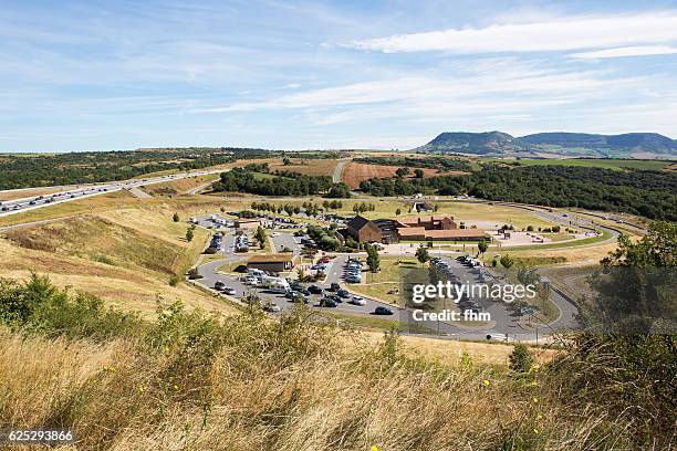 parking lot for travellers near the highway (midi-pyrenees/ france) - aveyron stock pictures, royalty-free photos & images