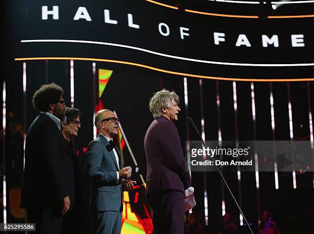Neil Finn receieves a Hall of Fame Award during the 30th Annual ARIA Awards 2016 at The Star on November 23, 2016 in Sydney, Australia.