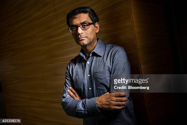 Manoj Narang, founder and chief executive officer of Mana Partners LLC, stands for a photograph at the company's office in New York, U.S., on Friday,...