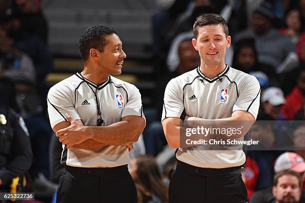 Referees, Bill Kennedy and Ben Taylor officiate the Houston Rockets game against the Detroit Pistons on November 21, 2016 at The Palace of Auburn...