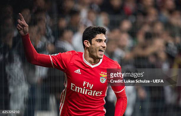 Goncalo Guedes of Benfica celebrates the first goal of Benfica during the UEFA Champions League match between Besiktas JK and SL Benfica at Vodafone...