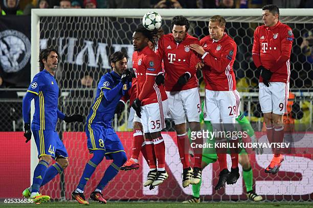 Rostov's Ecuadorian midfielder Christian Noboa scores his team's third goal from a free-kick during the UEFA Champions League football match between...
