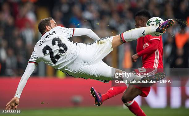 Cenk Tosun scores his teams first goal during the UEFA Champions League match between Besiktas JK and SL Benfica at Vodafone Arena on November 23,...