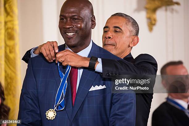 President Barack Obama awarded the Presidential Medal of Freedom to Michael Jordan, retired pro basketball player, businessman, and principal owner...