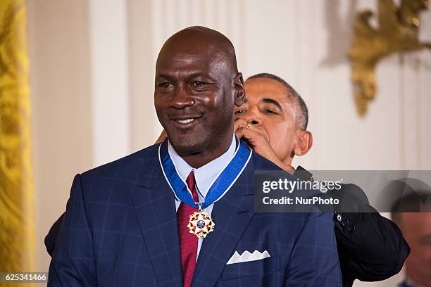 President Barack Obama awarded the Presidential Medal of Freedom to Michael Jordan, retired pro basketball player, businessman, and principal owner...