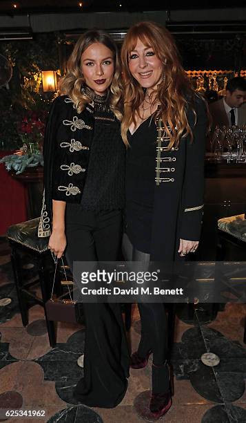 Emma Louise Connolly and Charlotte Tilbury attend the Legendary Dinner Party hosted by Charlotte Tilbury at Annabel's Mayfair on November 23, 2016 in...