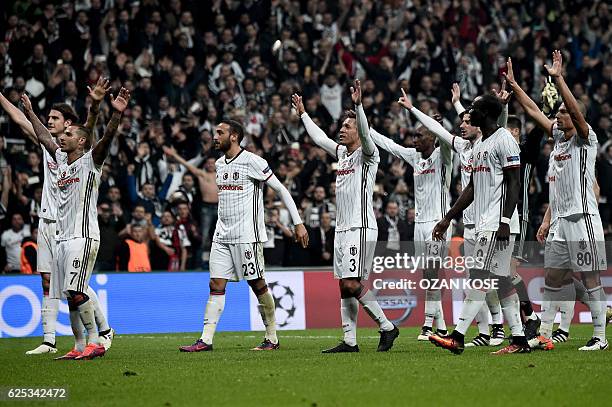 Besiktas' players gesture after the UEFA Champions League Group B football match between Besiktas Istanbul and Benfica Lisbon on November 23 at the...