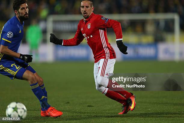 Franck Ribéry of FC Bayern Munich vie for the ball during the UEFA Champions League Group D football match between FC Bayern Munich and FC Rostov, at...