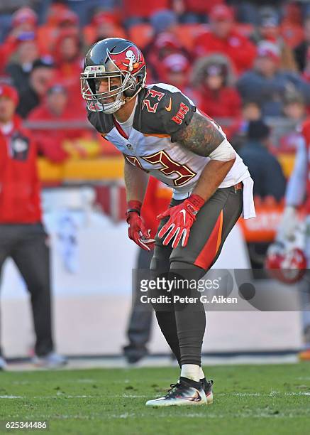 Safety Chris Conte of the Tampa Bay Buccaneers gets set on defense against the Kansas City Chiefs during the second half on November 20, 2016 at...