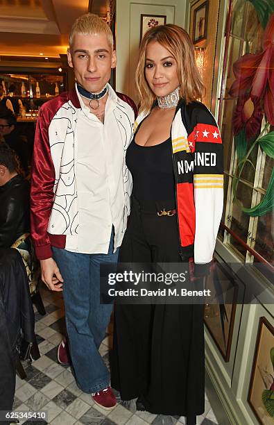 Kyle De'Volle and Rita Ora attend the adidas Originals by Rita Ora dinner at The Ivy Chelsea Garden on November 23, 2016 in London, England.