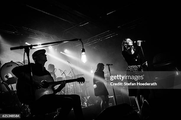 Olivier Libaux, Melanie Pain and Elodie Frege and Marc Collin of Nouvelle Vague perform live on stage during a concert at Postbahnhof on November 23,...