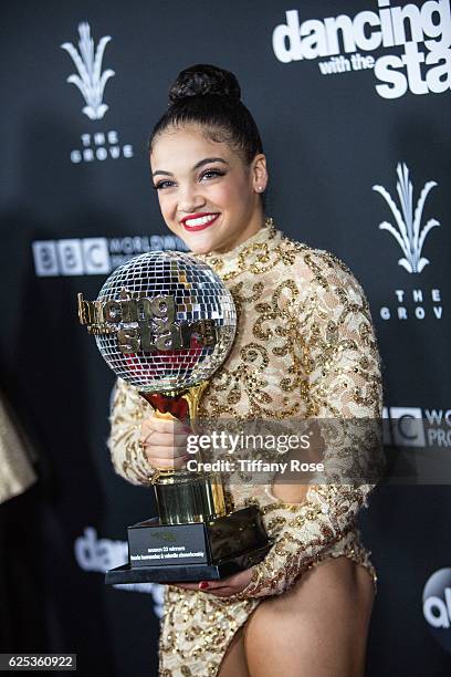 Gymnast Laurie Hernandez attends the "Dancing With The Stars" live finale at The Grove on November 22, 2016 in Los Angeles, California.