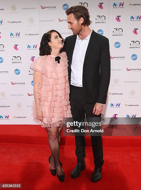 Megan Washington and Nick Waterman arrives for the 30th Annual ARIA Awards 2016 at The Star on November 23, 2016 in Sydney, Australia.