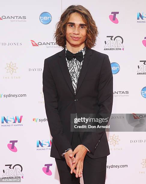 Isaiah Firebrace arrives for the 30th Annual ARIA Awards 2016 at The Star on November 23, 2016 in Sydney, Australia.