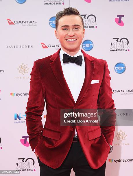 Harrison Craig arrives for the 30th Annual ARIA Awards 2016 at The Star on November 23, 2016 in Sydney, Australia.