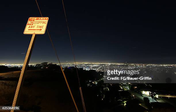 No Stopping Sign, Hollywood at night on December 22, 2016 in Los Angeles, California.