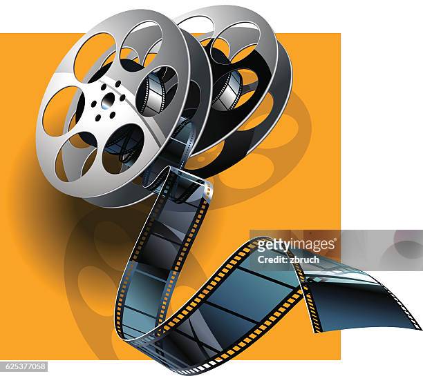 movie film and film canisters . - film industry stock illustrations