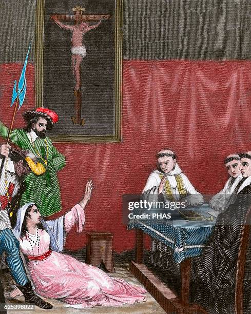 Inquisition. Holy Office in Flanders. 16th-17th century. Engraving by 19th century. Colored.